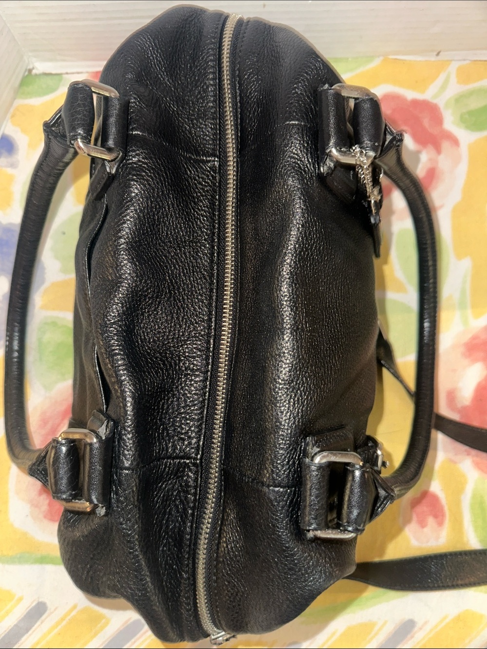 Cole Haan Black Gramercy Archer Leather Satchel Bag w Crossbody Strap & Charm - Picture 10 of 15